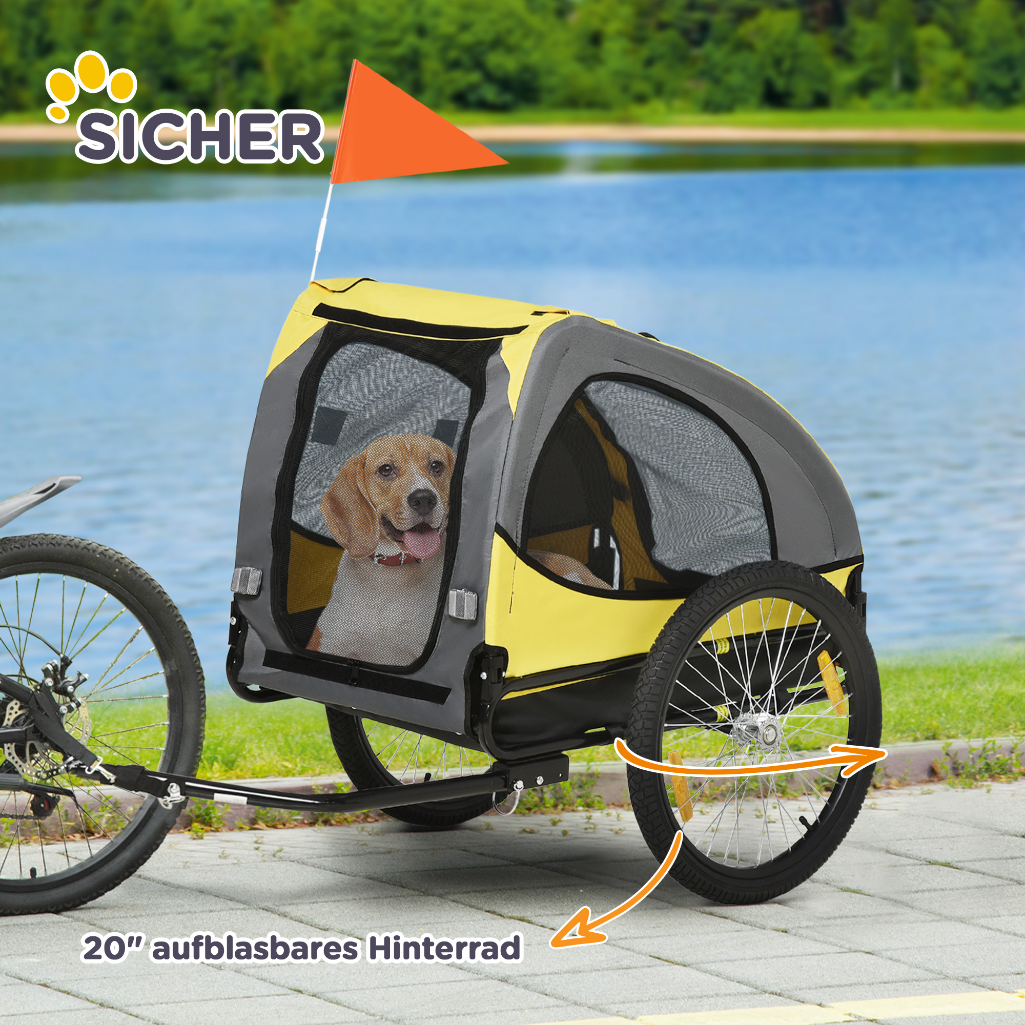 Suņu piekabe velosipēdam, dzeltena, 140 x 71 x 83 cm, līdz 20 kg - Image 8