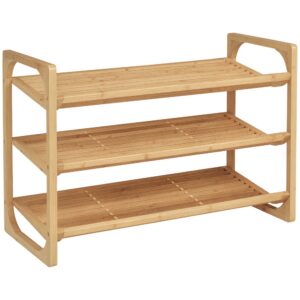 Kenkäteline 9 parille, 3 tasoa, korotetut reunat, bambu, 76 x 33 x 51 cm