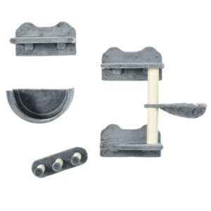 Katzen kletterwand set kačių sieninis laipiojimo rinkinys, 4 dalių, pilkas, su hamaku, draskymo lenta ir šuolių platformomis