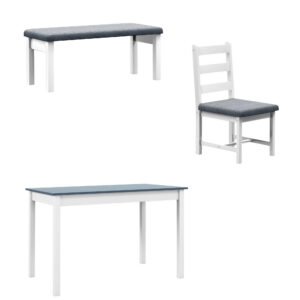 4-osaline söögikomplekt, hall + valge, 1 laud, 1 pink, 2 tooli