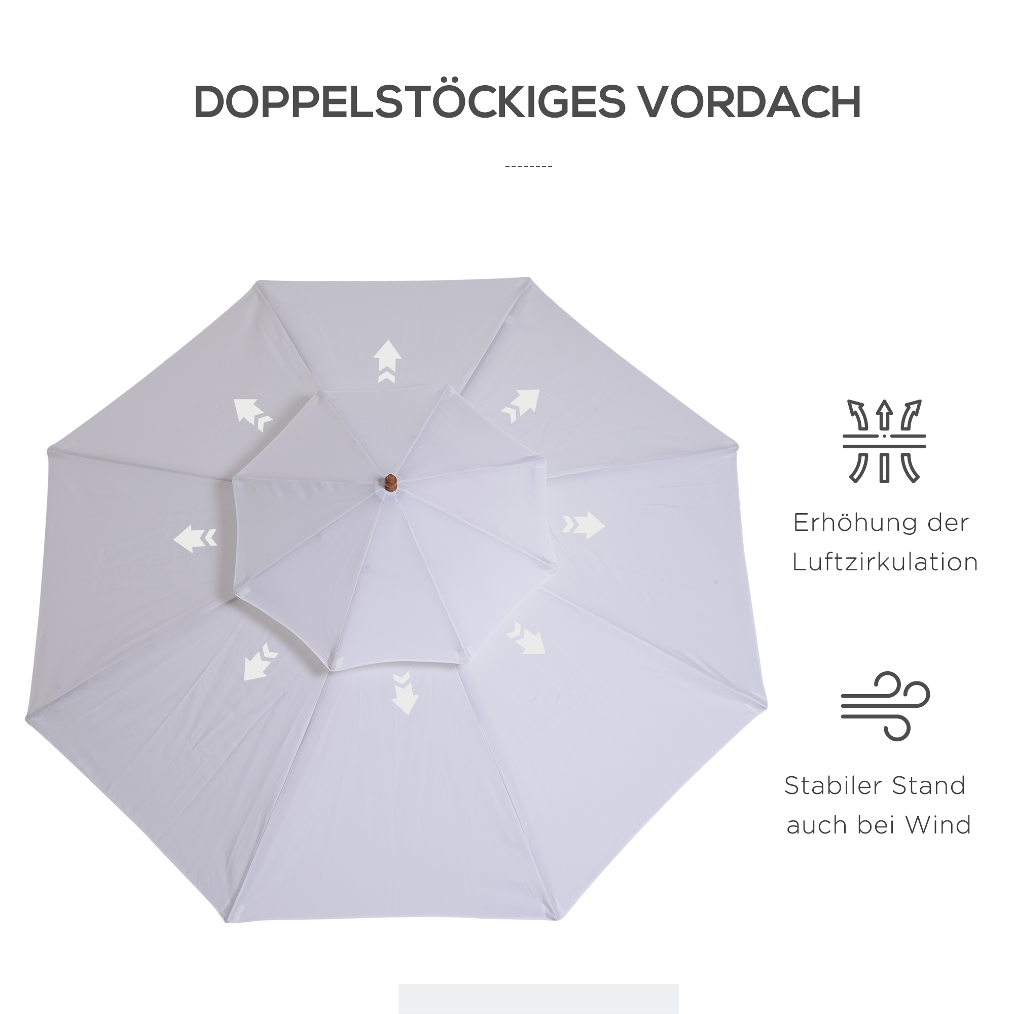Dvigubas sodo skėtis, kreminės baltos spalvos, Ø265 x 264 cm - Image 5