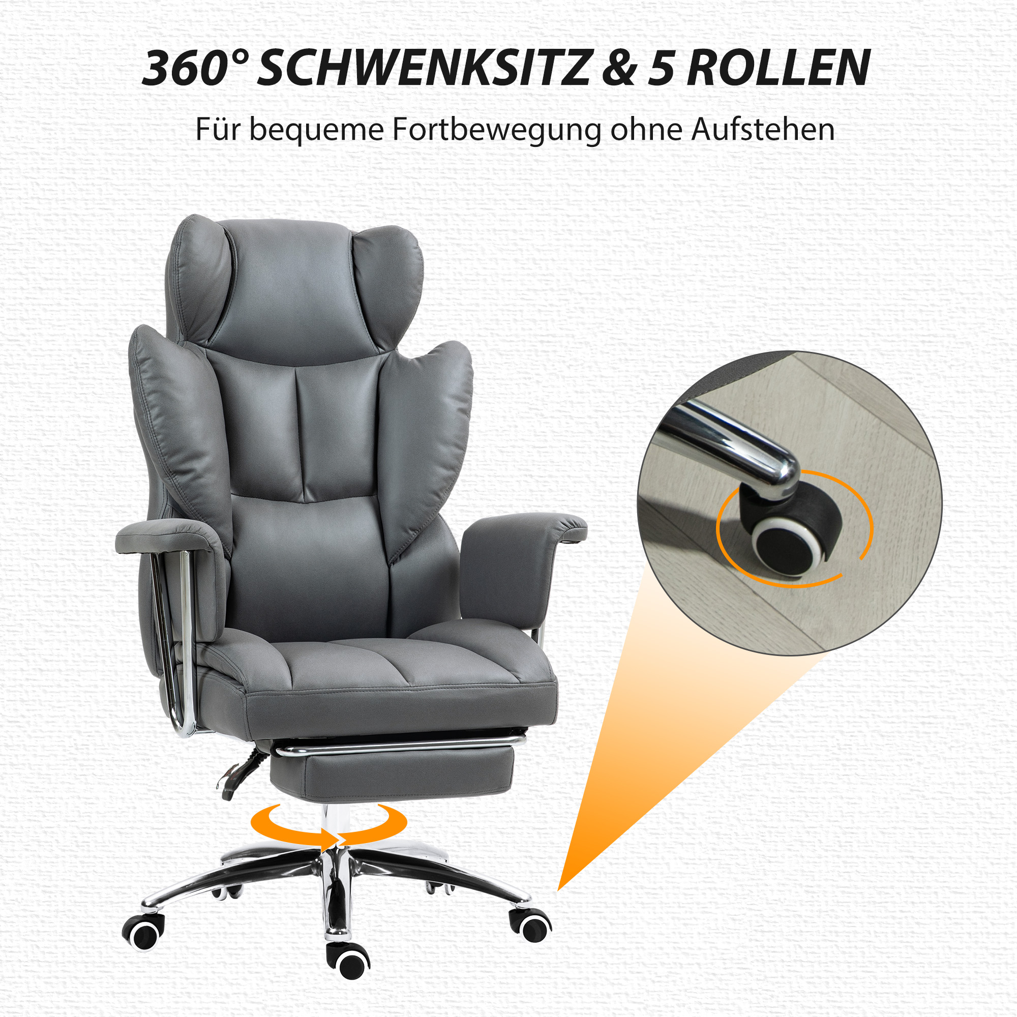 Ergonominen toimistotuoli, pehmustettu, jalkatuella, säädettävä selkänoja, 360° kääntyvä, tummanharmaa - Image 7