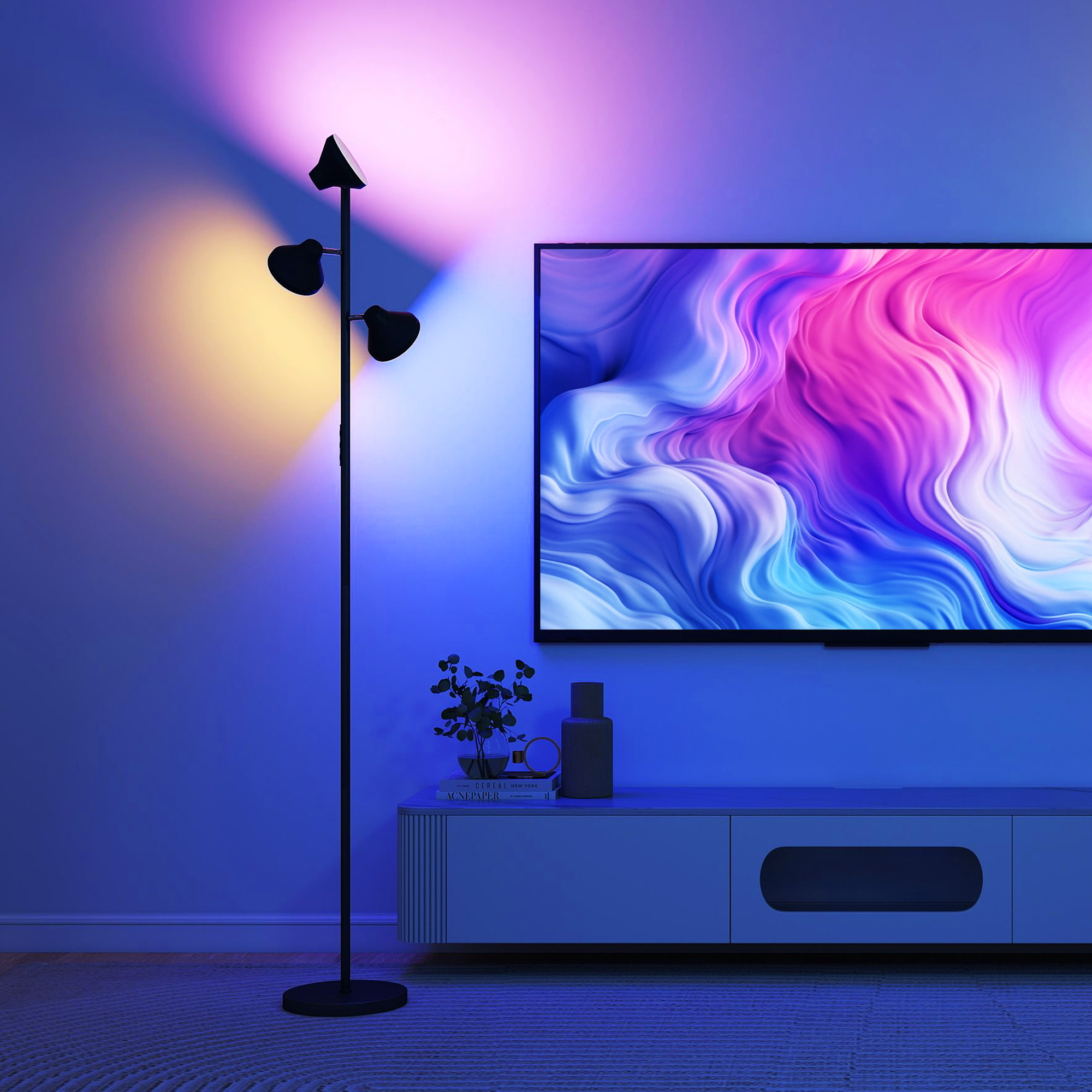 Grindų lempa su skaitymo lempa, RGB, juoda, 170 cm - Image 9