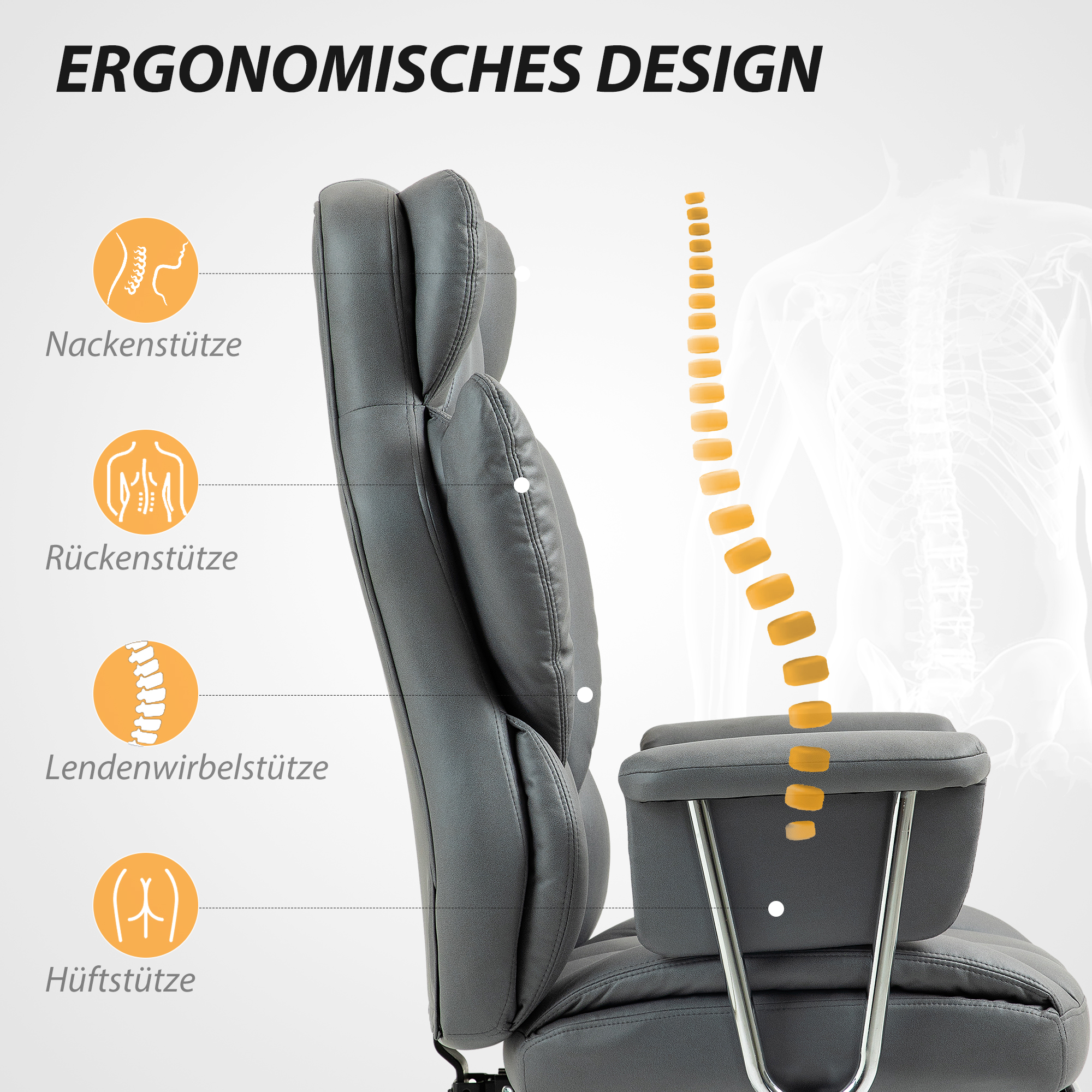 Ergonominen toimistotuoli, pehmustettu, jalkatuella, säädettävä selkänoja, 360° kääntyvä, tummanharmaa - Image 4