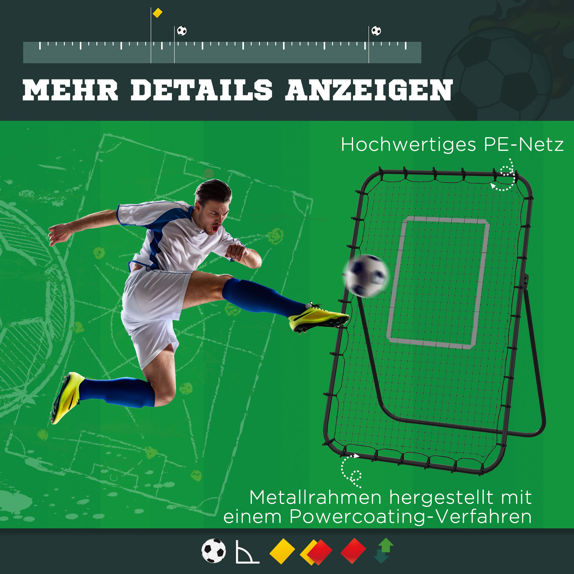 Futbola atlecošais tīkls, regulējams leņķis, regulējams augstums, melns, 123 x 73 x 178,5 cm - Image 5
