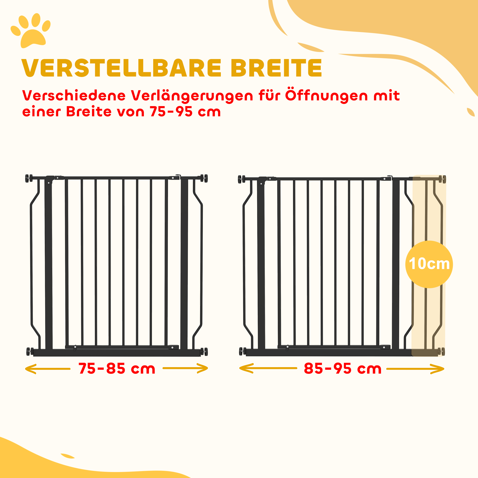 Suņu drošības vārti, stiprināmi ar spiedienu, regulējams garums 75-95 cm, tērauds/ABS, melni - Image 4