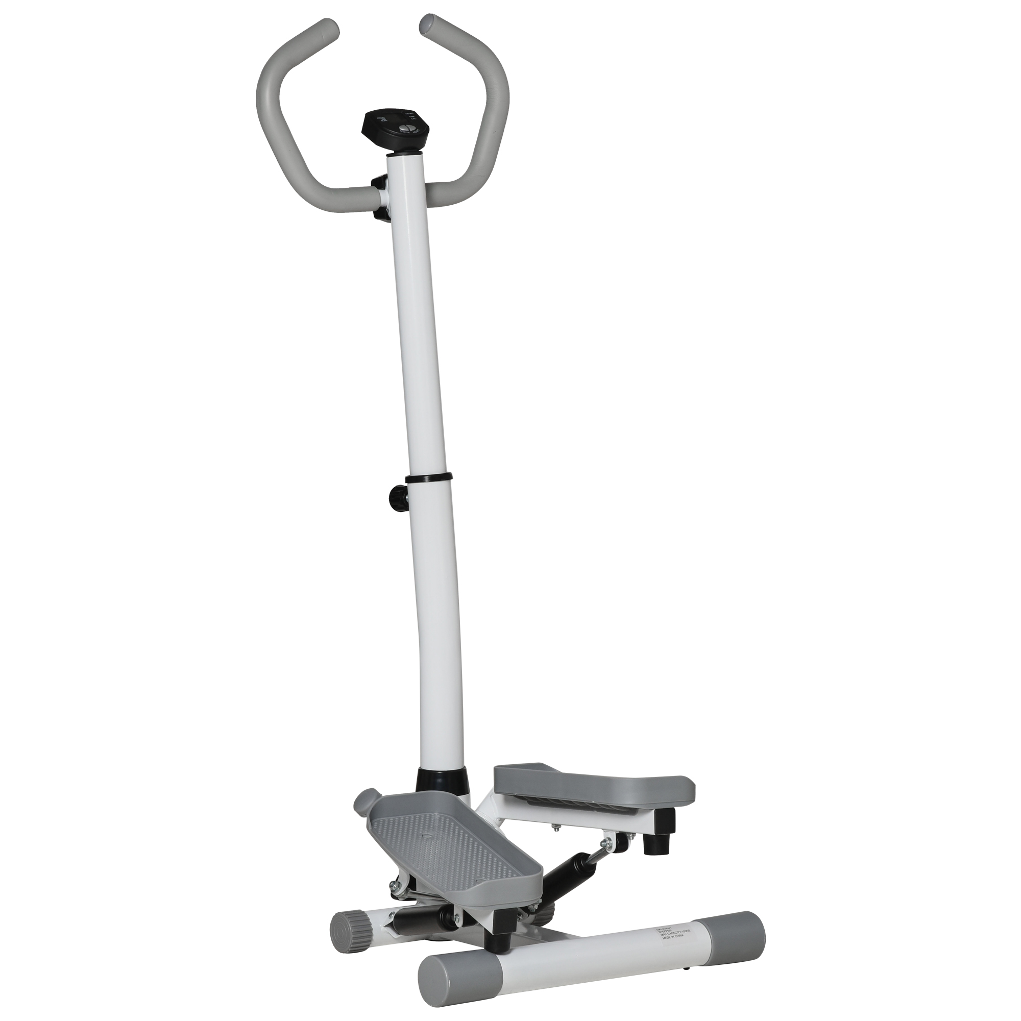 Mini stepper koduseks kasutamiseks LCD-ekraaniga, reguleeritav kiirus, metall, ABS, valge/hall, 55 x 53 x 118-128 cm