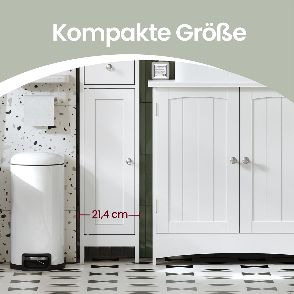 Vannas istabas skapis, šaurs, ar regulējamiem plauktiem un atvilktni, 19,5 x 21,4 x 180 cm, balts - Image 6