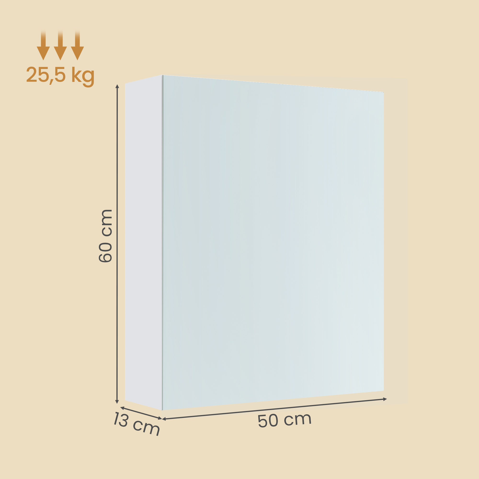 Piekarināms vannasistabas skapis ar spoguli, balts, 13 x 50 x 60 cm, regulējami plaukti - Image 3