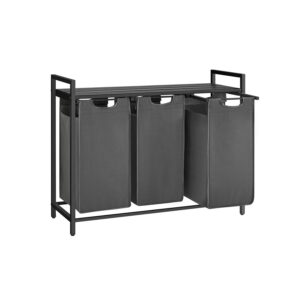 Pesukorv 3 x 38 l kotiga ja 1 riiuliga, 92,5 x 33 x 72 cm, must-hall