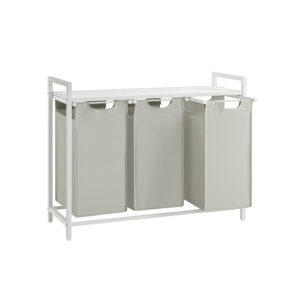 Pesukorv 3 x 38 l kottide ja riiuliga, valge, 92,5 x 33 x 72 cm