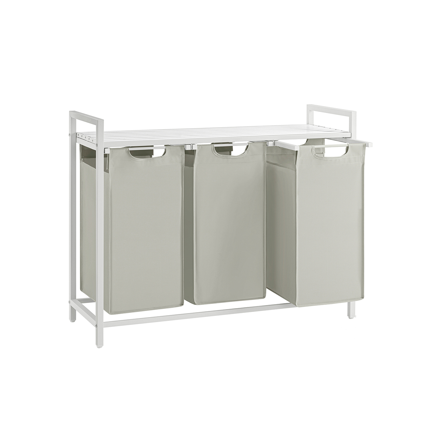 Pesukorv 3 x 38 l kottide ja riiuliga, valge, 92,5 x 33 x 72 cm