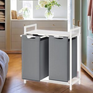 Pesukorv 2 sektsiooni ja riiuliga, 2 x 46 l, 73 x 33 x 72 cm, valge helehall
