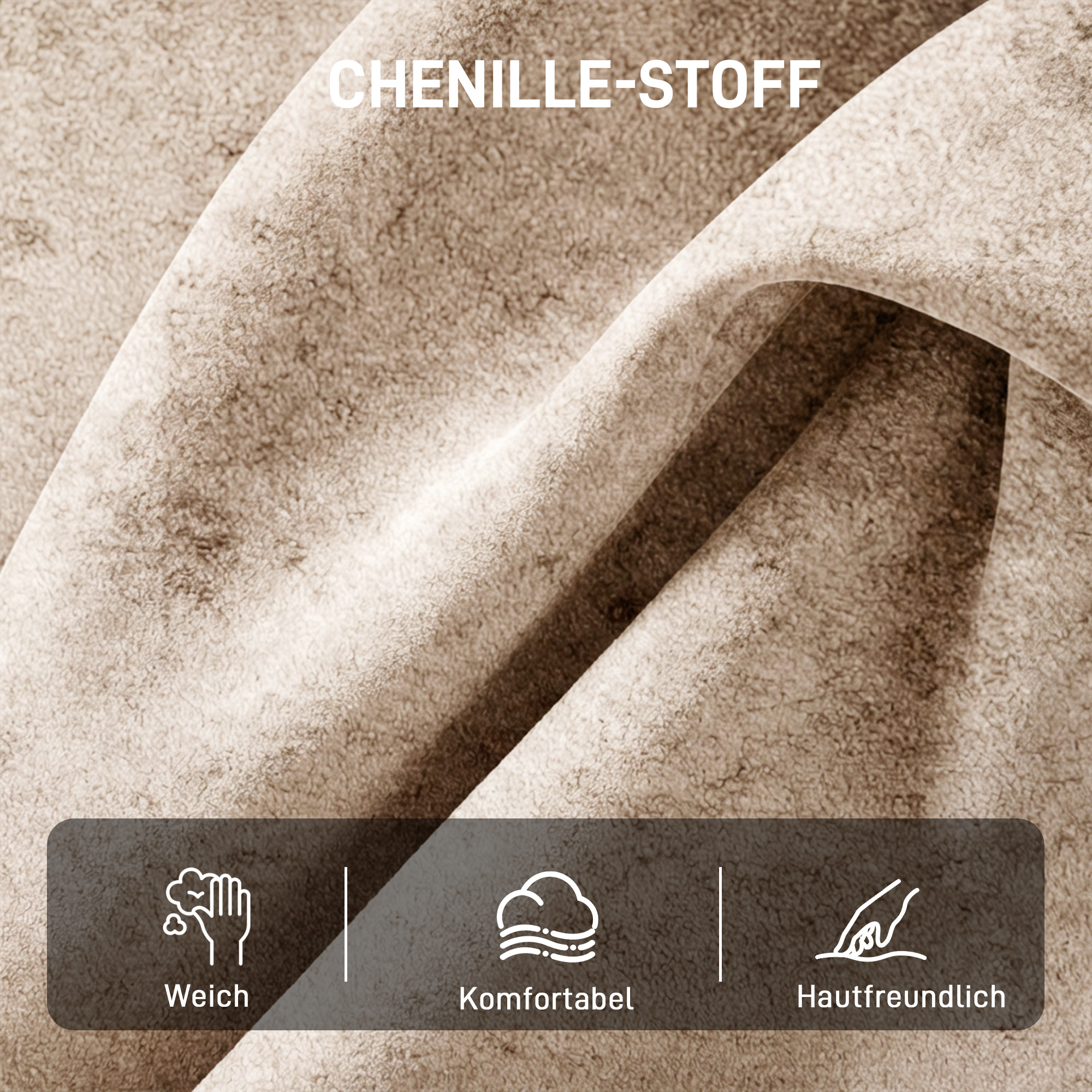 Korostustuoli, chenille-verhoiltu nojatuoli massiivipuurungolla ja jaloilla, beige - Image 6