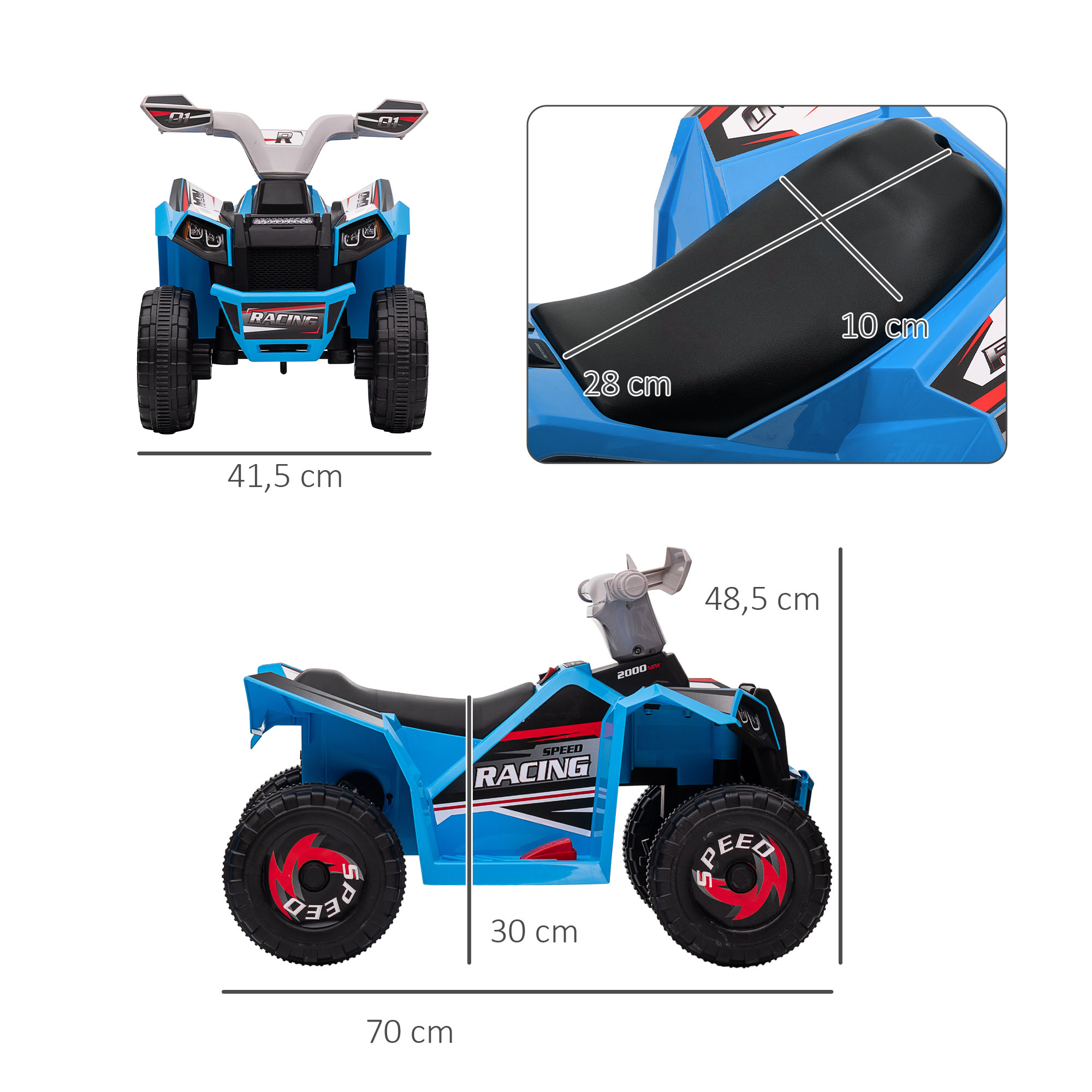 Elektrisks bērnu kvadracikls, 2,5 km/h, braukšana uz priekšu un atpakaļ, 18–36 mēn., zils - Image 3