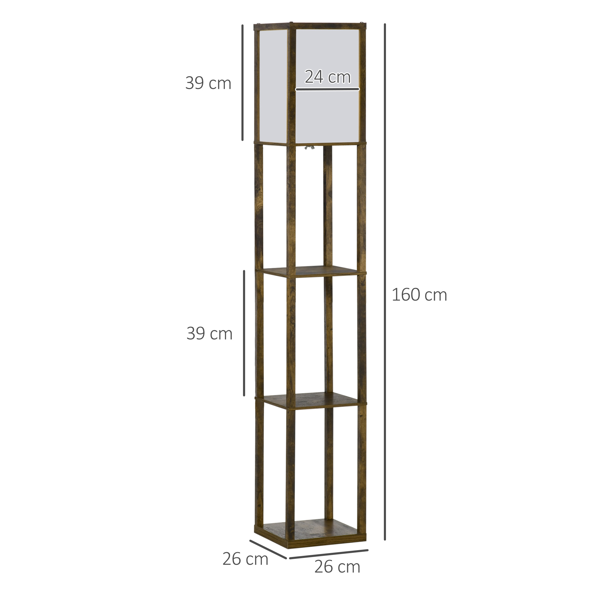 Stāvlampa ar plauktiem, brūna/balta, 26 x 26 x 160 cm - Image 3