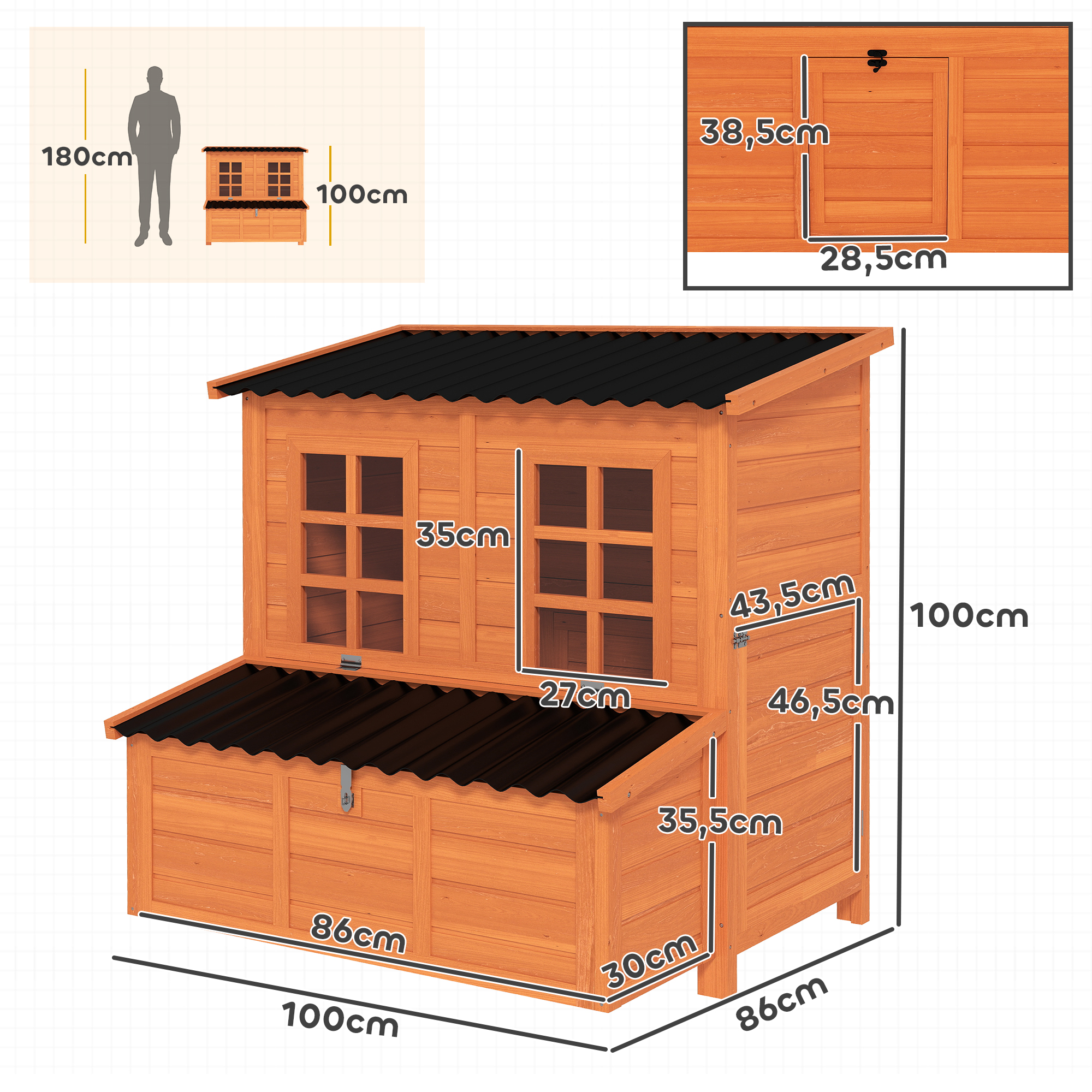 Vistu kūts ar ligzdas kasti 3–4 vistām, 100 x 86 x 100 cm, oranža - Image 3