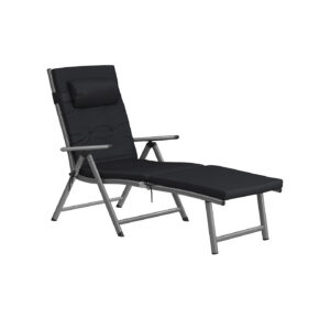 Kokkupandav päevitustool madratsiga, must, alumiinium, 183 x 60 x 39 cm, kuni 150 kg