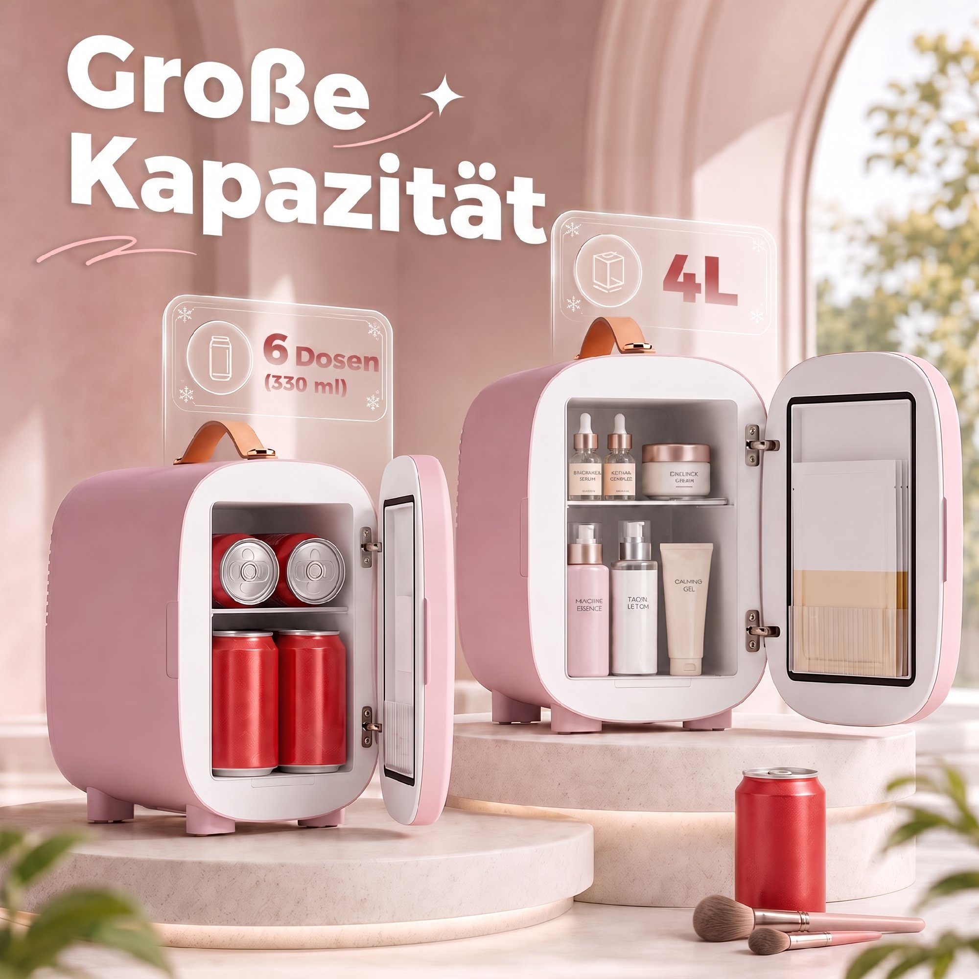 Mini šaldytuvas, grožio šaldytuvas, 4 l, rožinis, 20,3 x 26,3 x 28 cm - Image 4
