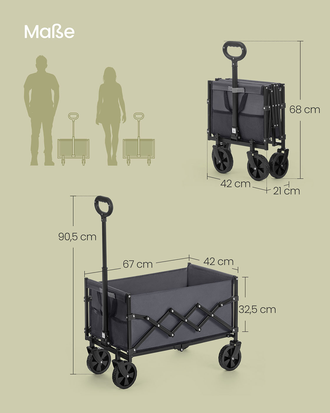 Kokoontaitettava käsikärry, liuskekivenharmaa, teräs ja 600D Oxford-kangas, 90 l, 150 kg - Image 7