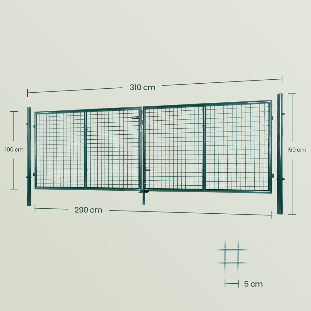 Dārza vārti no cinkota tērauda, zaļi, 310,1 x 100,1 cm, ar slēdzeni un 3 atslēgām - Image 6