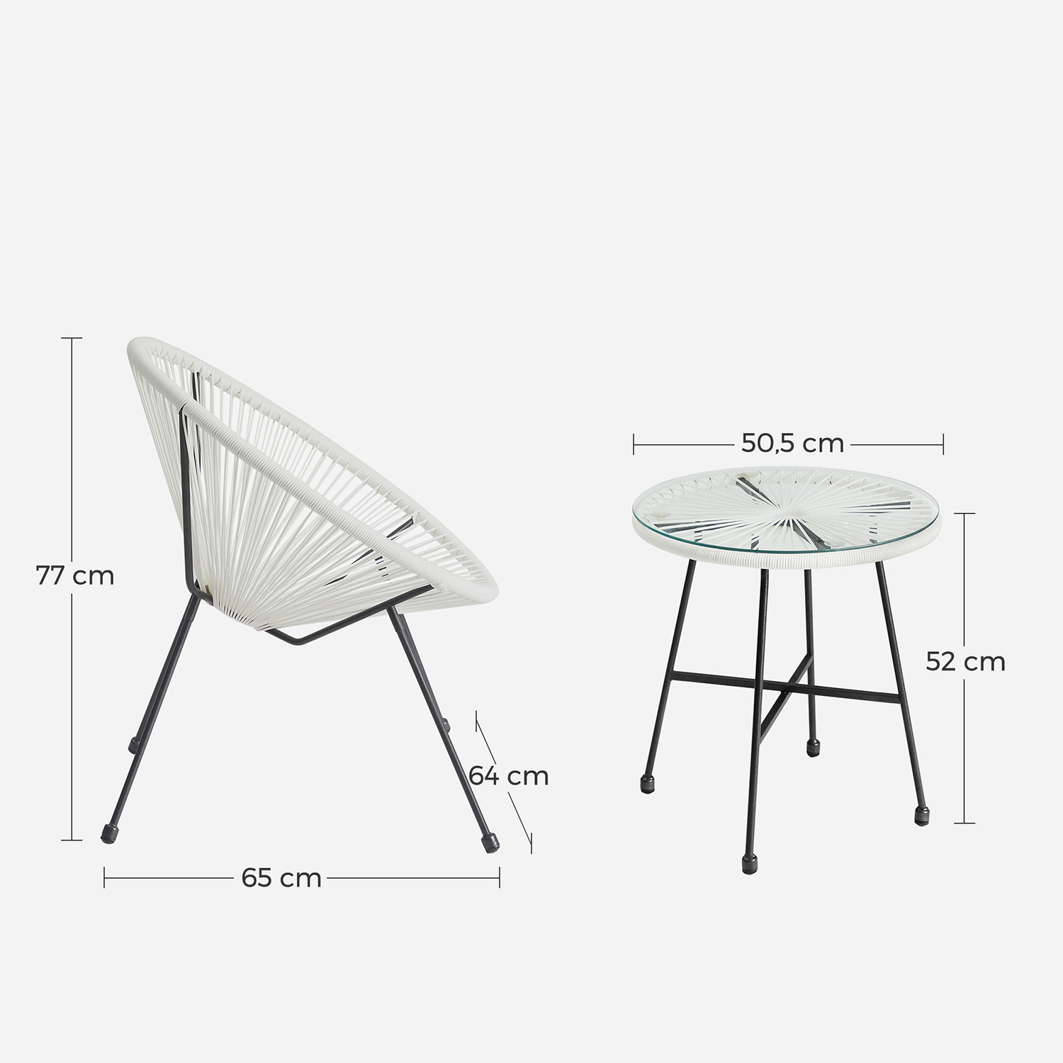 Lauko baldų komplektas, 3 dalių, 2 kėdės ir stalas su grūdinto stiklo paviršiumi, baltas - Image 7