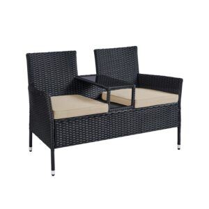 Balkonimööbli komplekt PE-polürotangist lauaga, must-taupe, 65 x 131 x 84 cm