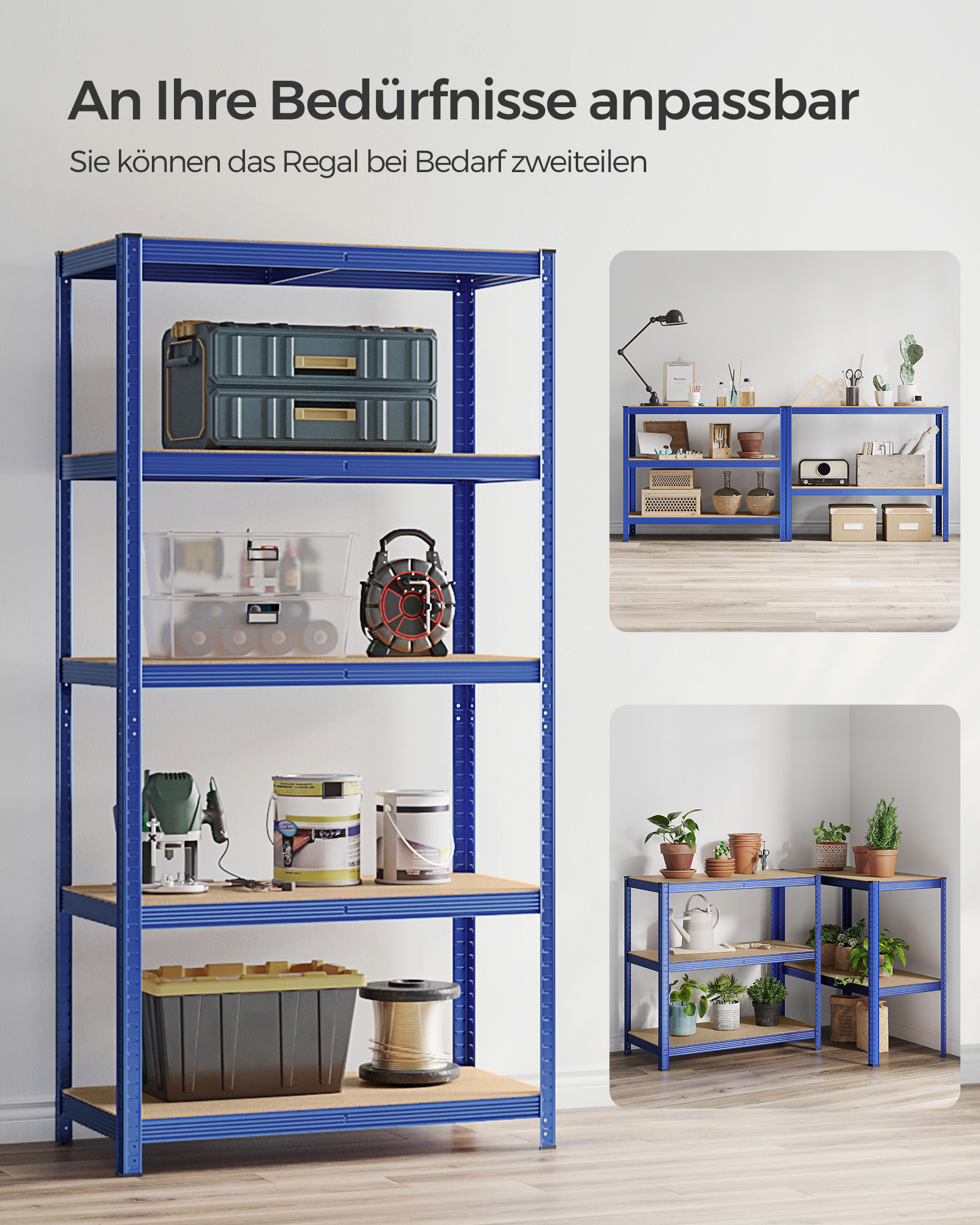 Varastohylly 200 x 100 x 50 cm, sininen, teräs ja MDF, 5 säädettävää hyllytasoa - Image 6