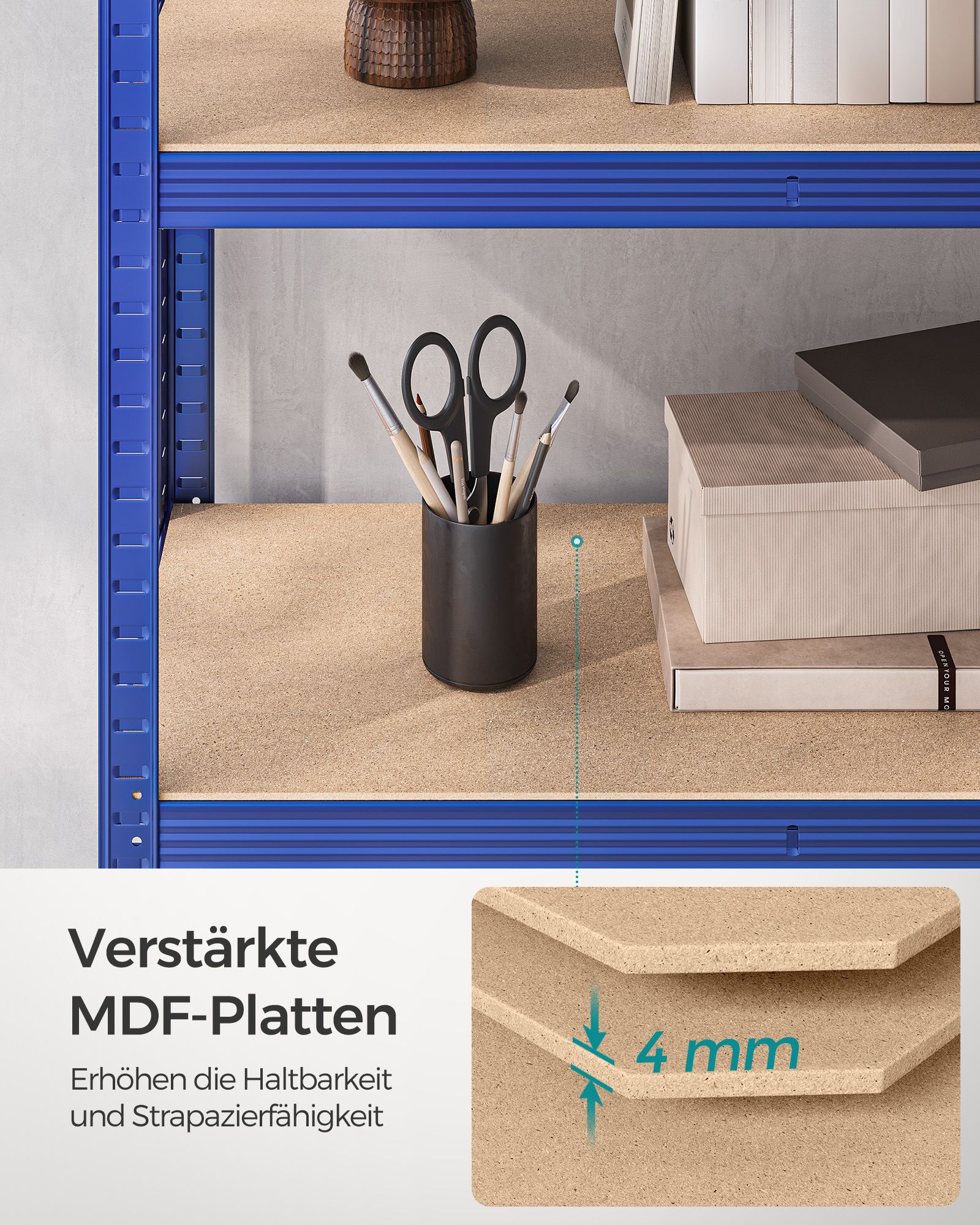 Varastohylly 200 x 100 x 50 cm, sininen, teräs ja MDF, 5 säädettävää hyllytasoa - Image 8