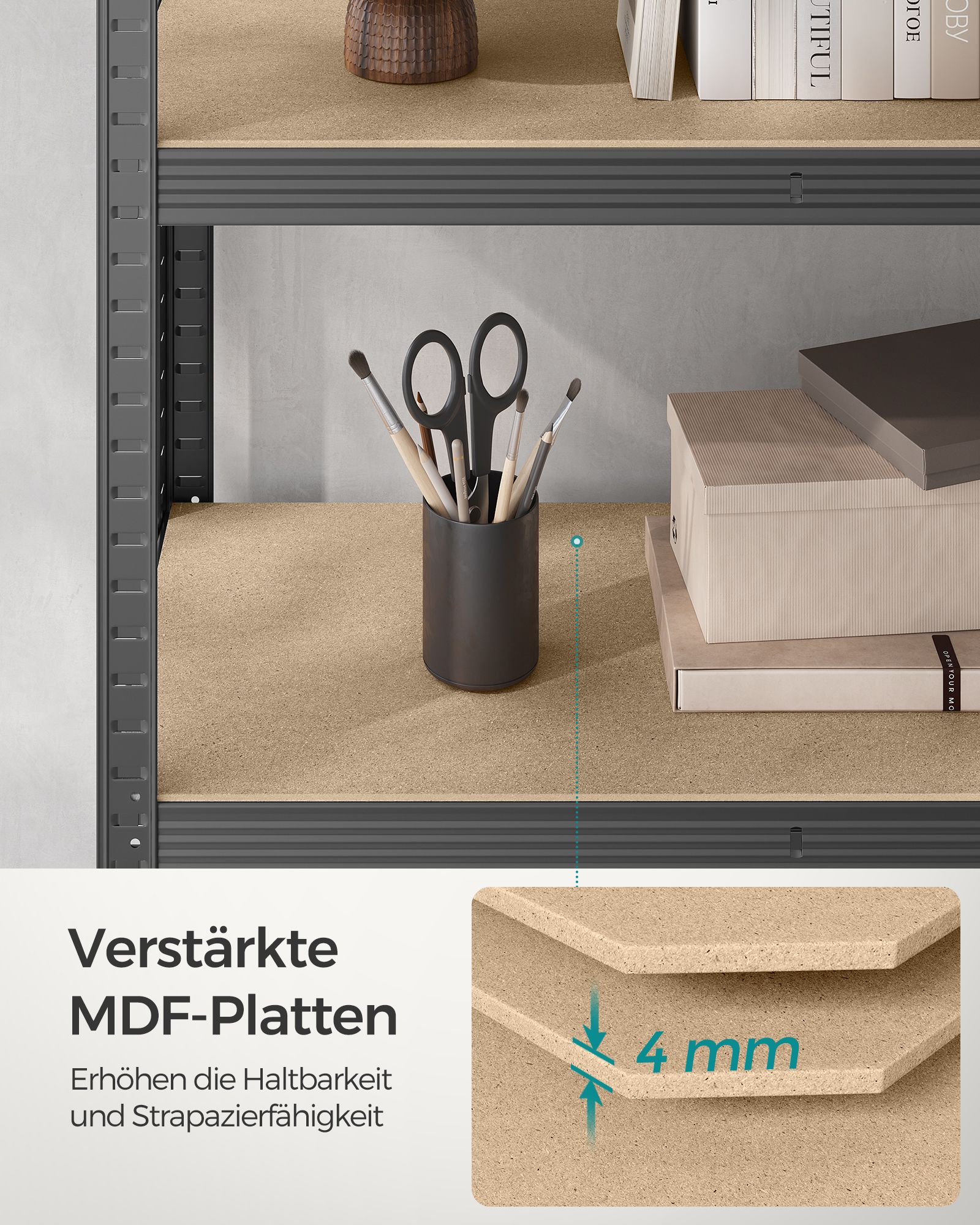 Sandėliavimo lentyna, pilka, plienas ir MDF, 60 x 120 x 200 cm, 5 reguliuojamos lentynos - Image 8