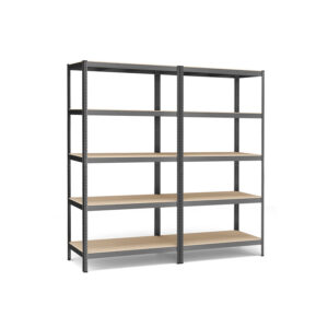2 tk hoiuriiulit, 60 x 120 x 200 cm, hallid, 5 reguleeritavat riiulit