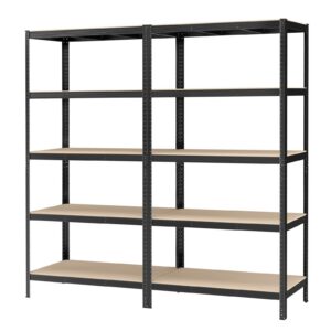 Ladustamisriiulite komplekt, 2 tk, 60 x 120 x 200 cm, teras ja MDF, must