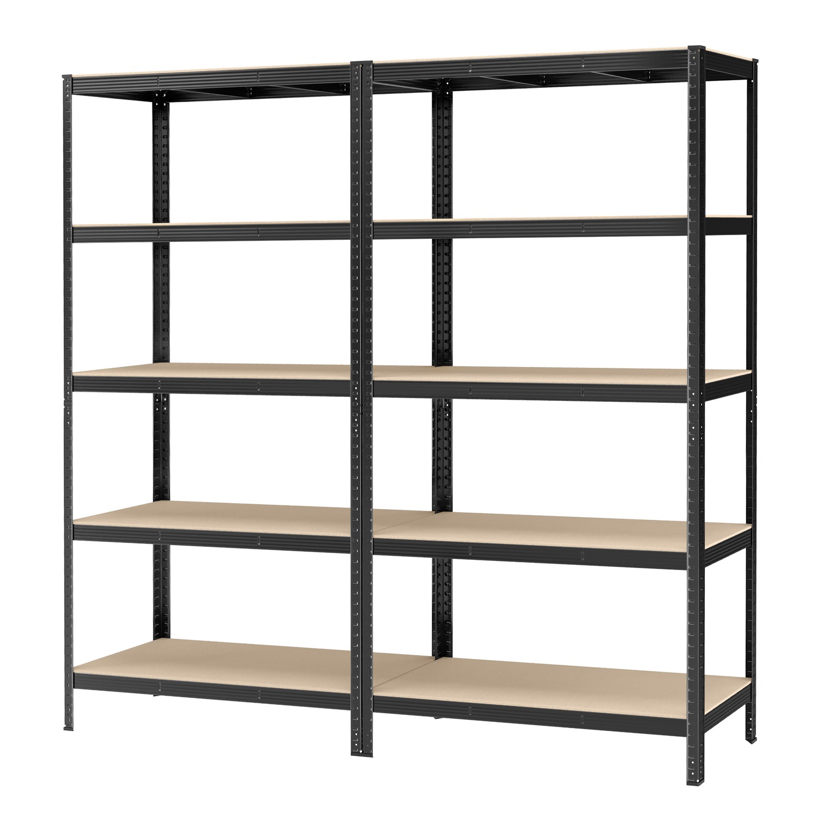 Varastohylly, 2 kpl setti, 60 x 120 x 200 cm, teräs ja MDF, musta