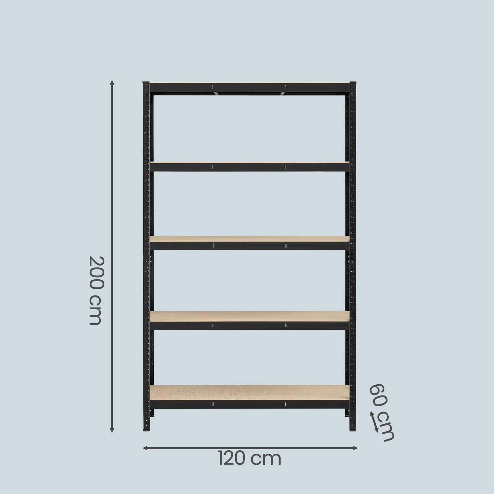 Varastohylly, 2 kpl setti, 60 x 120 x 200 cm, teräs ja MDF, musta - Image 3