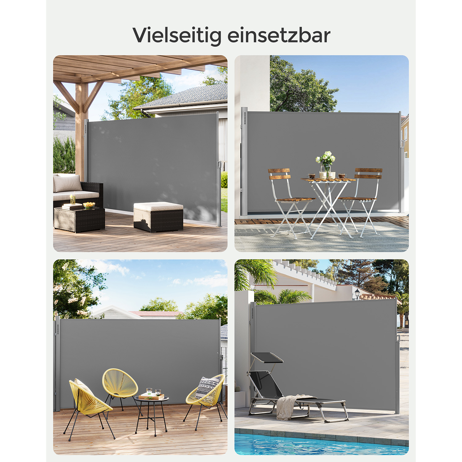 Ištraukiama šoninė markizė balkonui, 200 x 400 cm, aliuminis, poliesteris, pilka - Image 9