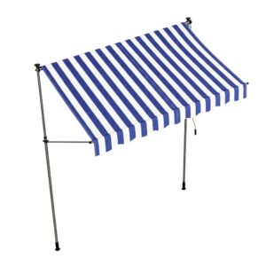 Regulējama augstuma piespiežamā balkona markīze, 250 x 120 cm, zili balta