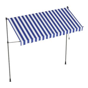 Balkona markīze ar rokas kloķi, regulējams augstums, 300 x 120 cm, zili balta