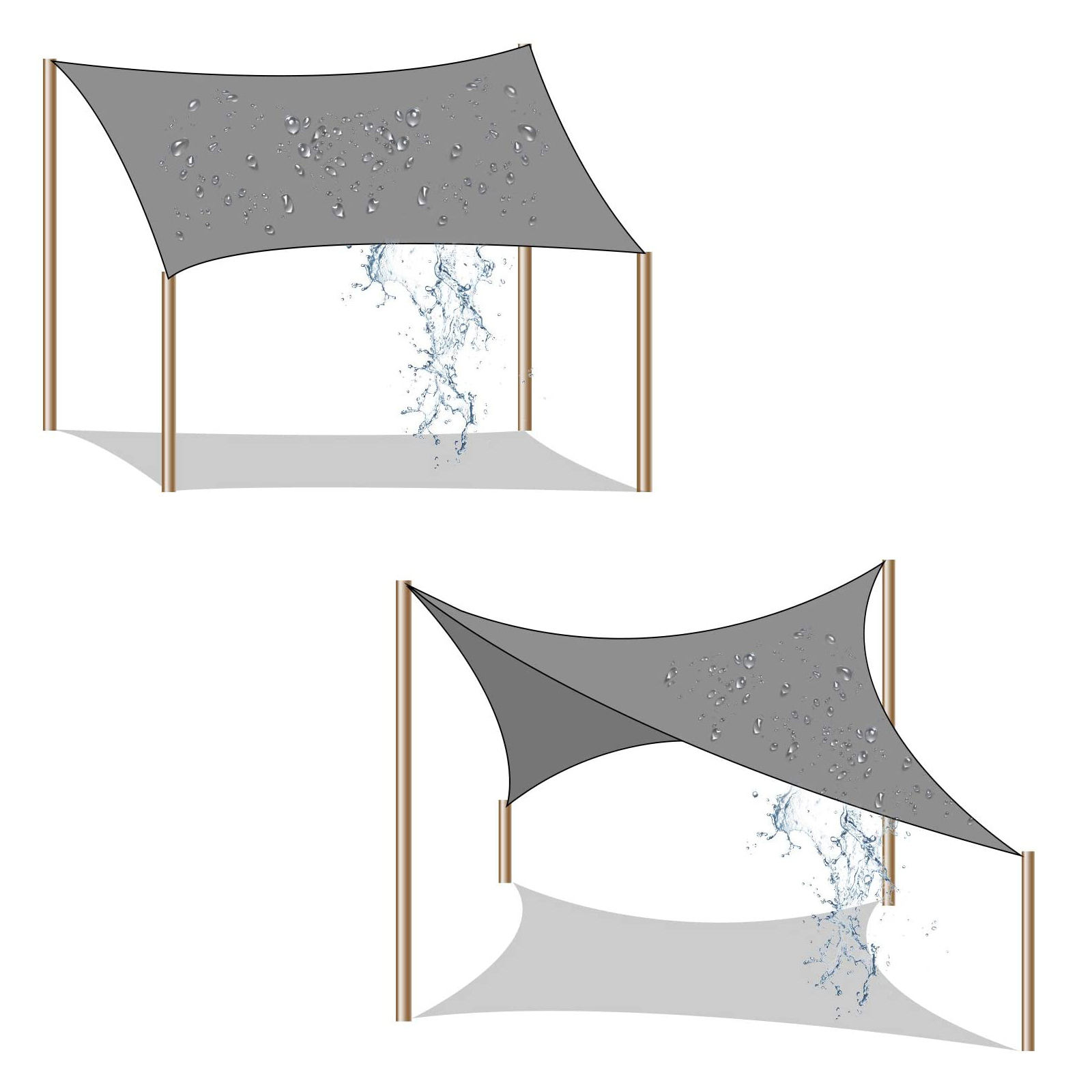 Saules ēnojuma bura no HDPE, 3 x 5 m, smilšu dzeltena, ar 4 stiprinājuma virvēm - Image 6