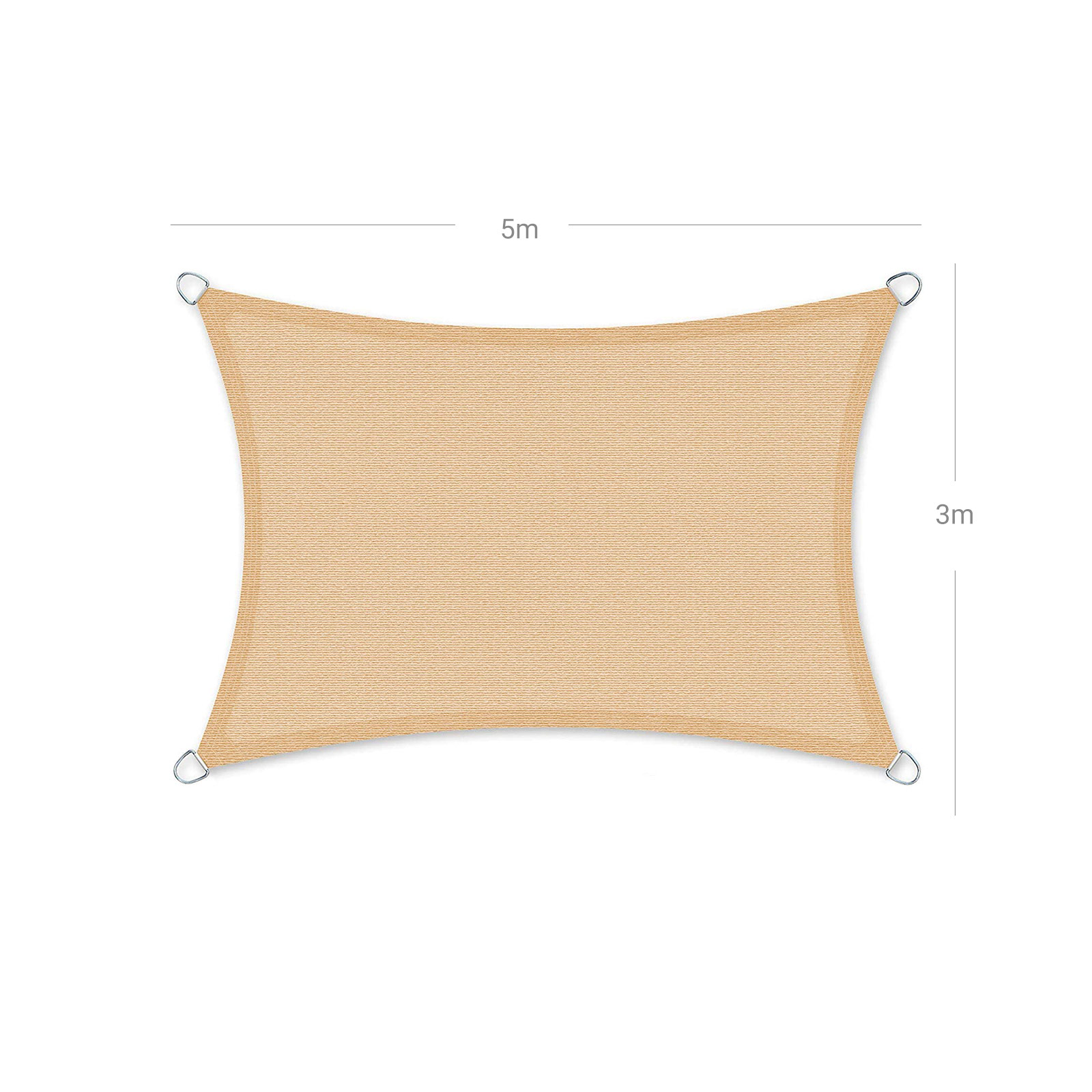 Saules ēnojuma bura no HDPE, 3 x 5 m, smilšu dzeltena, ar 4 stiprinājuma virvēm - Image 7