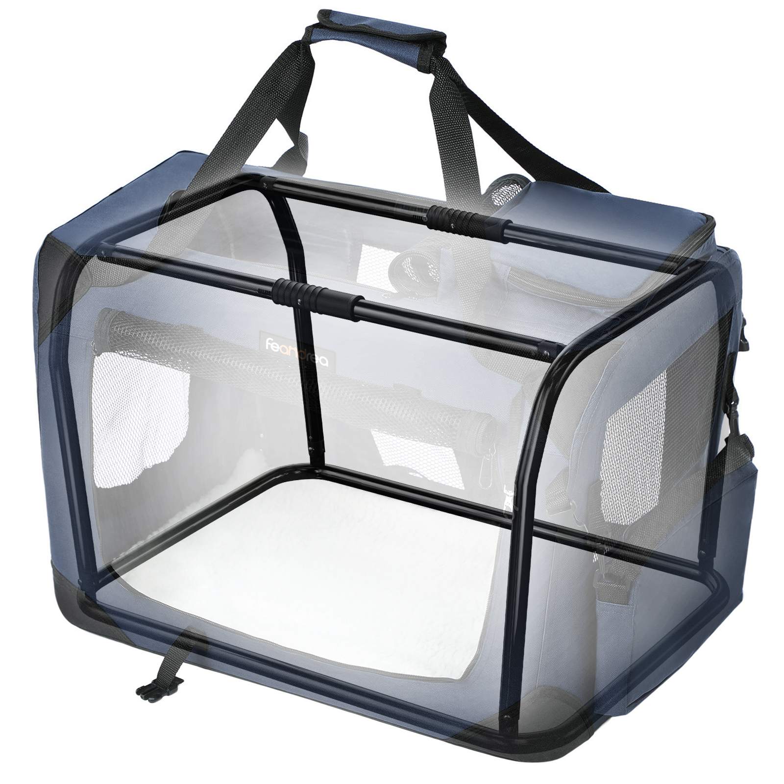Gyvūnų transportavimo dėžė L, 70 x 52 x 52 cm, tamsiai mėlyna, sulankstoma, Oksfordo audinys - Image 4