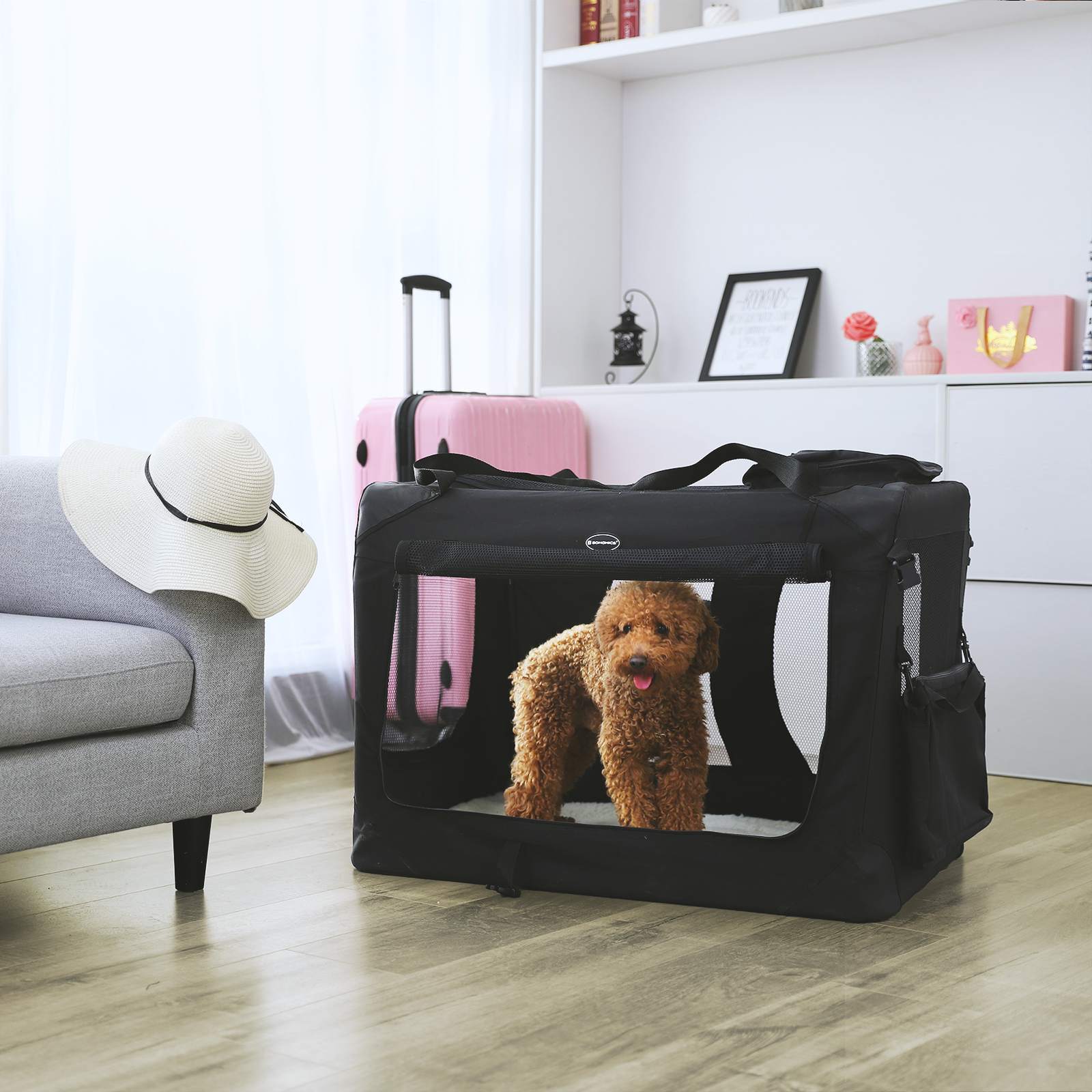 Gyvūnų transportavimo dėžė XL, juoda, Oxford audinys, 102 x 69 x 69 cm - Image 3