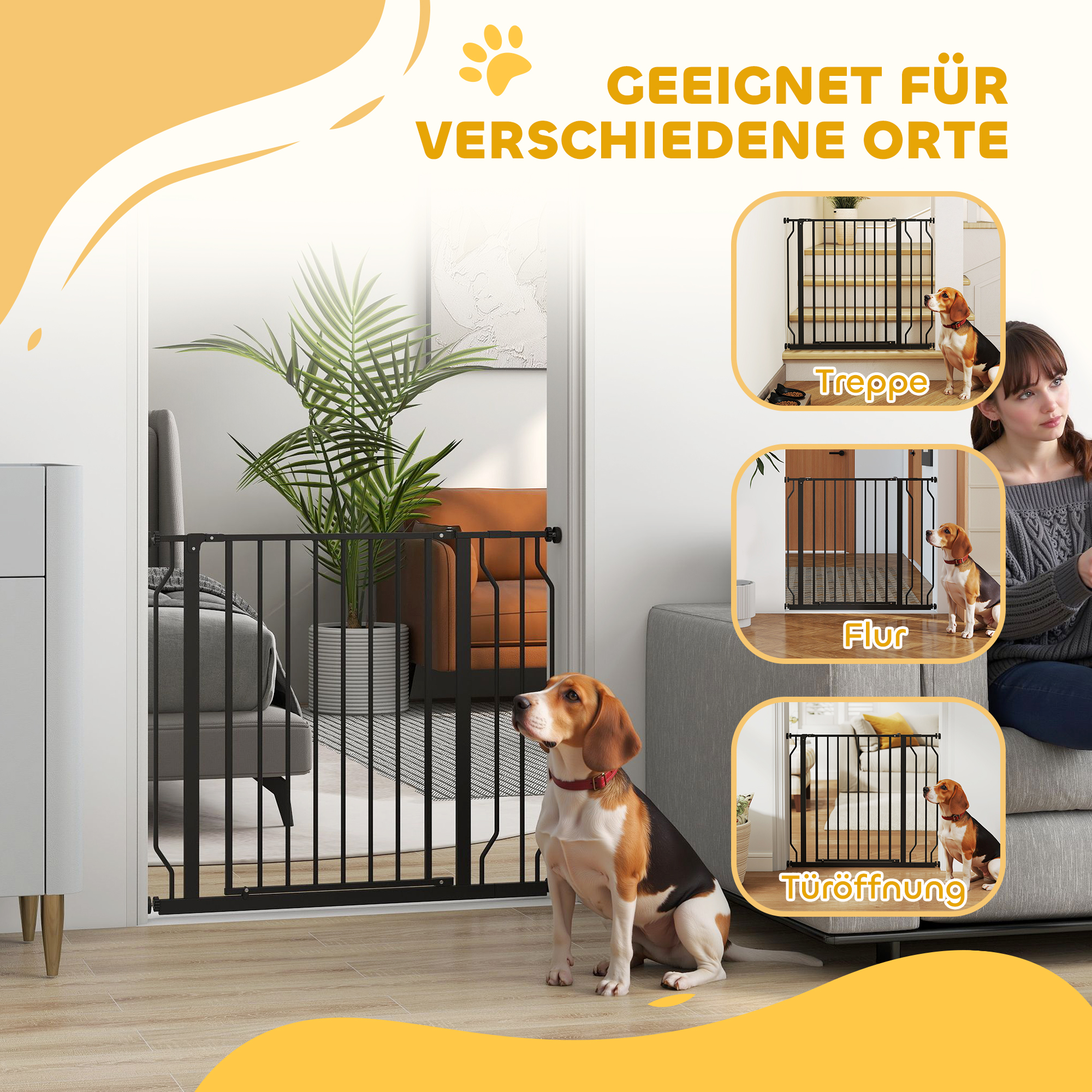 Suņu drošības vārti, stiprināmi ar spiedienu, regulējams garums 75-95 cm, tērauds/ABS, melni - Image 7