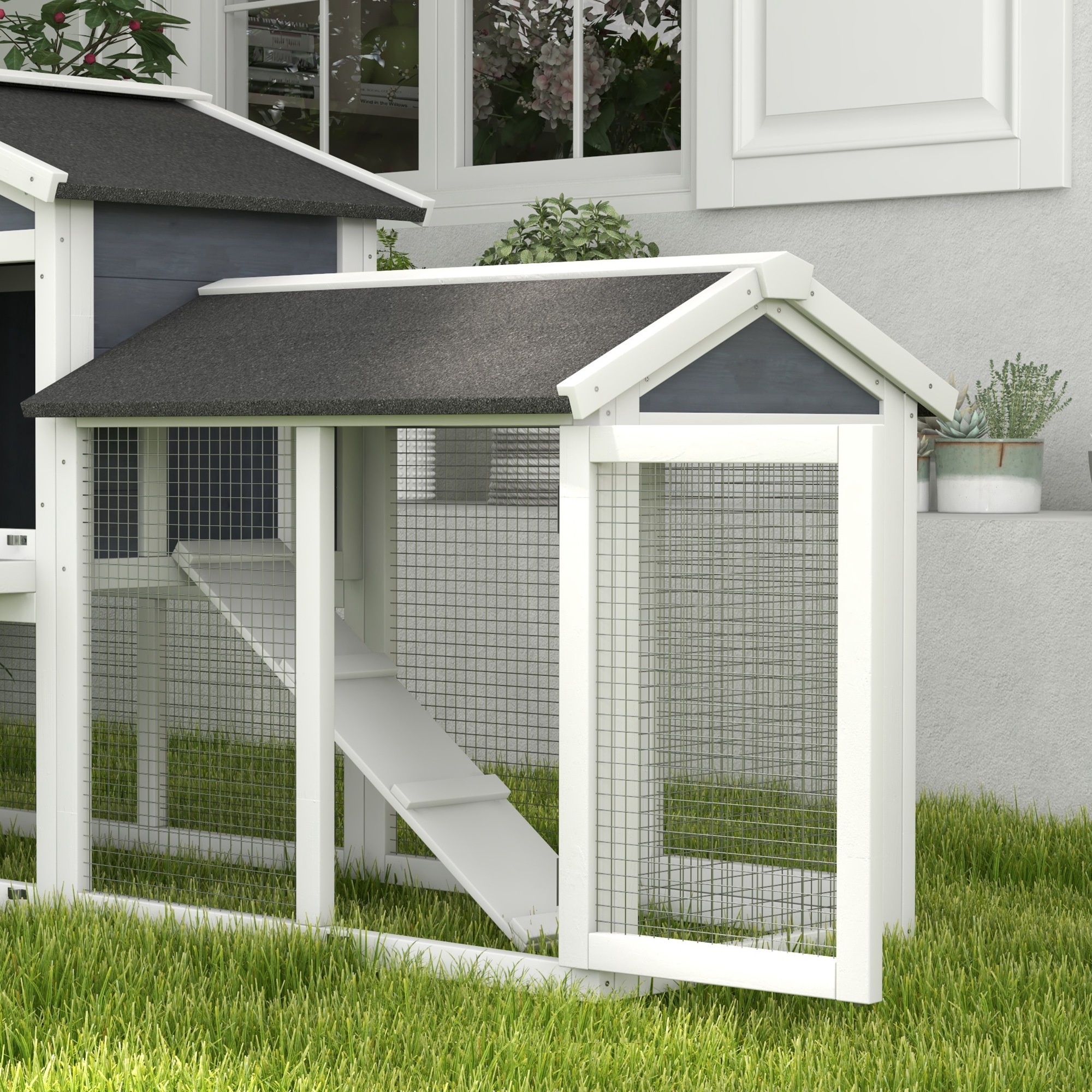 Pieneläinhäkki ulkojuoksulla, kuusipuu, harmaa, 147 x 54 x 84 cm - Image 9
