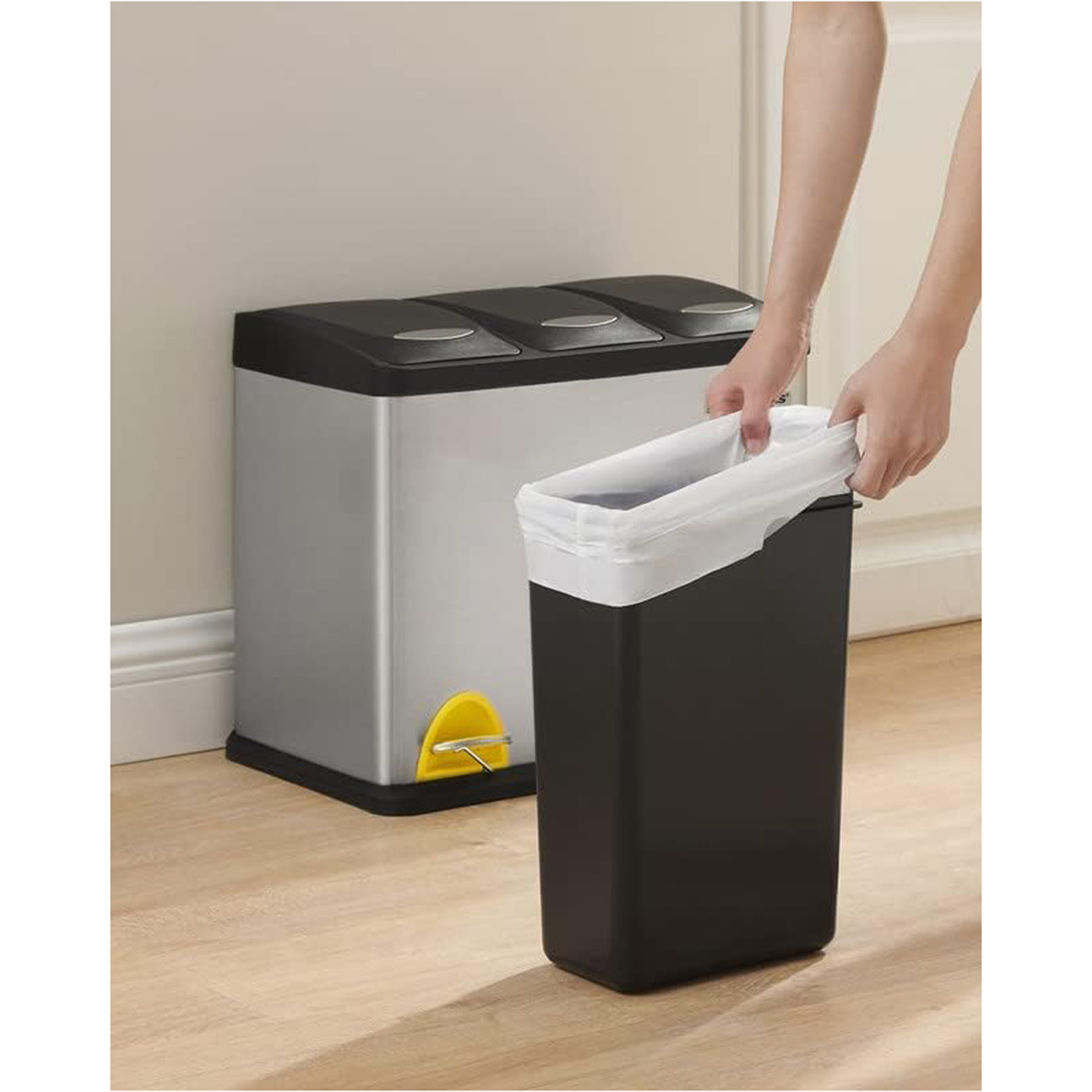 Šiukšlių maišai su sutraukiamu raiščiu, 8 l, 90 vnt., balti, HDPE, 37 x 42 cm - Image 3
