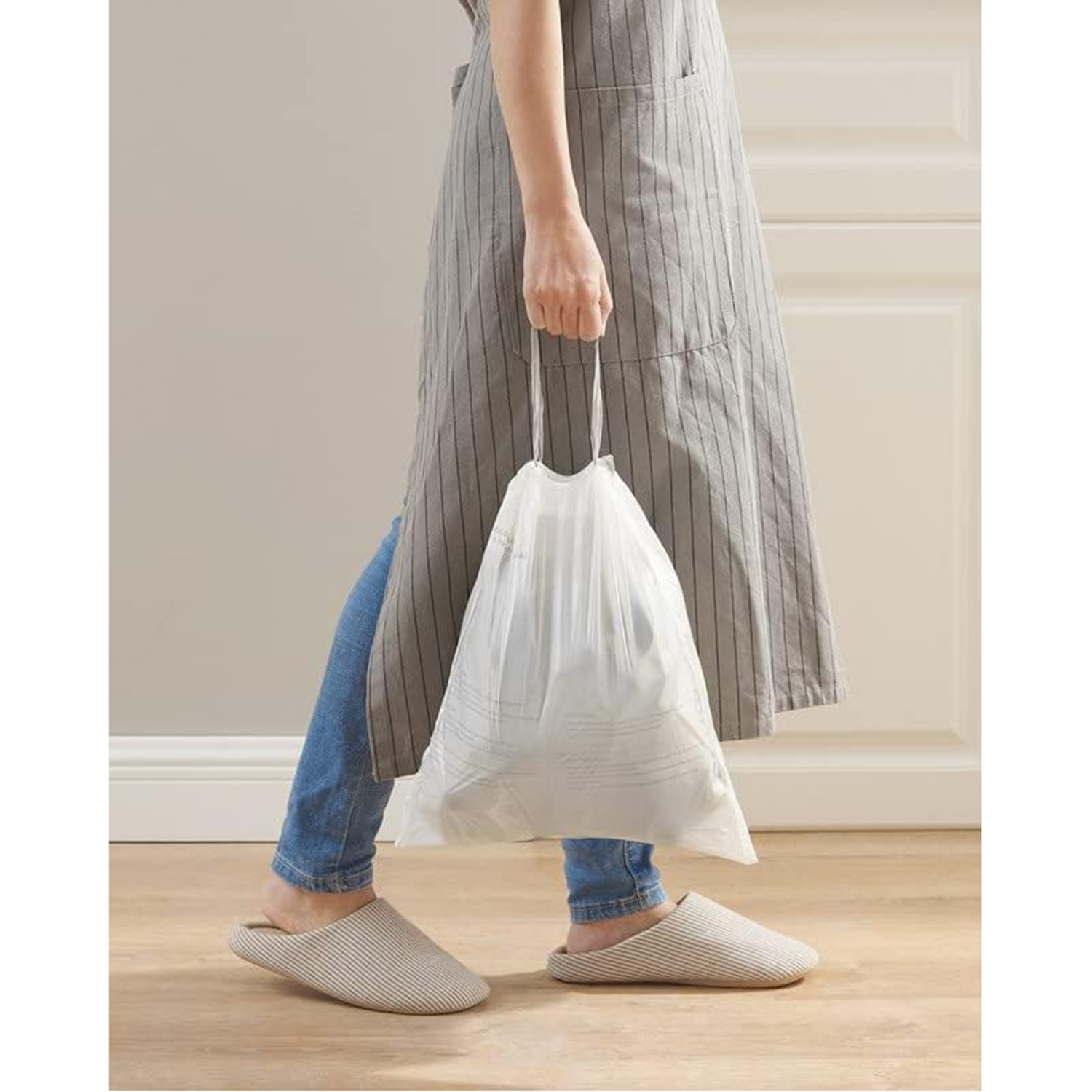 Šiukšlių maišai su sutraukiamu raiščiu, 8 l, 90 vnt., balti, HDPE, 37 x 42 cm - Image 4