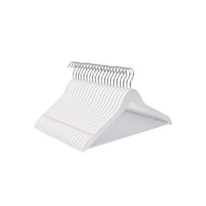 Drabužių pakabos iš klevo medienos, 50 vnt., baltos, 44,5 x 23 x 1,2 cm