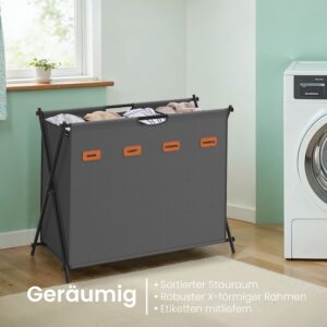 Pesu sorteerimiskorv 155 l, 4 sektsiooni, 79,9 x 40 x 66 cm, kiltkivihall