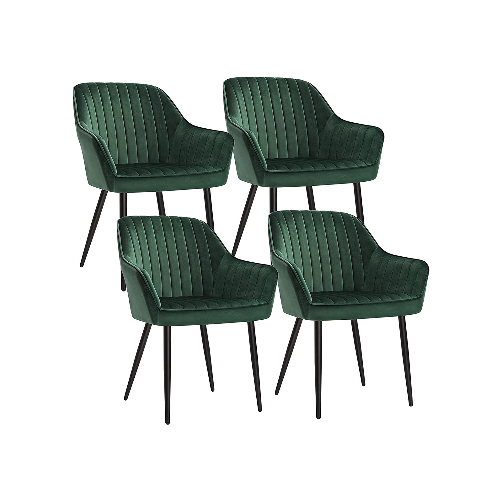 Pehmustetut ruokapöydän tuolit käsinojilla, 4 kpl, vihreä sametti, metallijalat, 62,5 x 60 x 85 cm