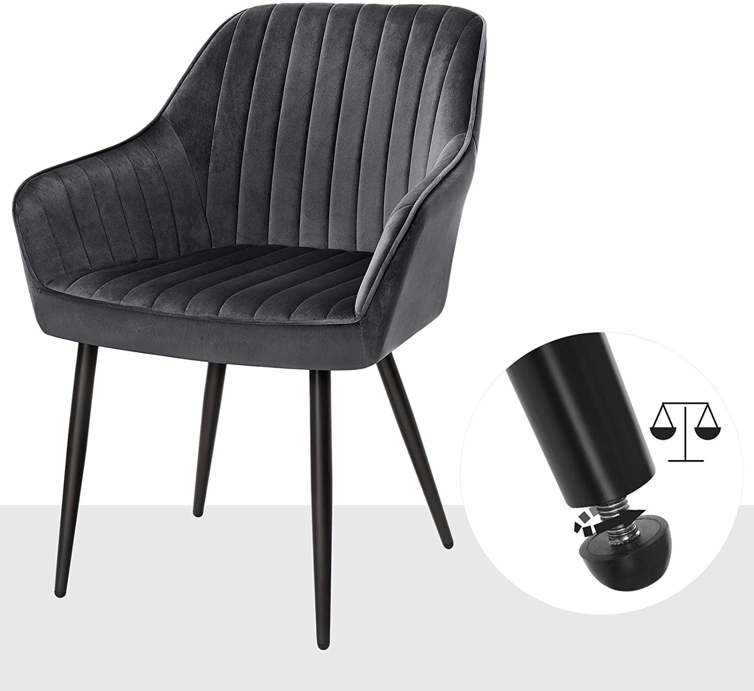 Ruokapöydän tuolit, 4 kpl, harmaa, samettiverhoilu, metallijalat, 62,5 x 60 x 85 cm - Image 2