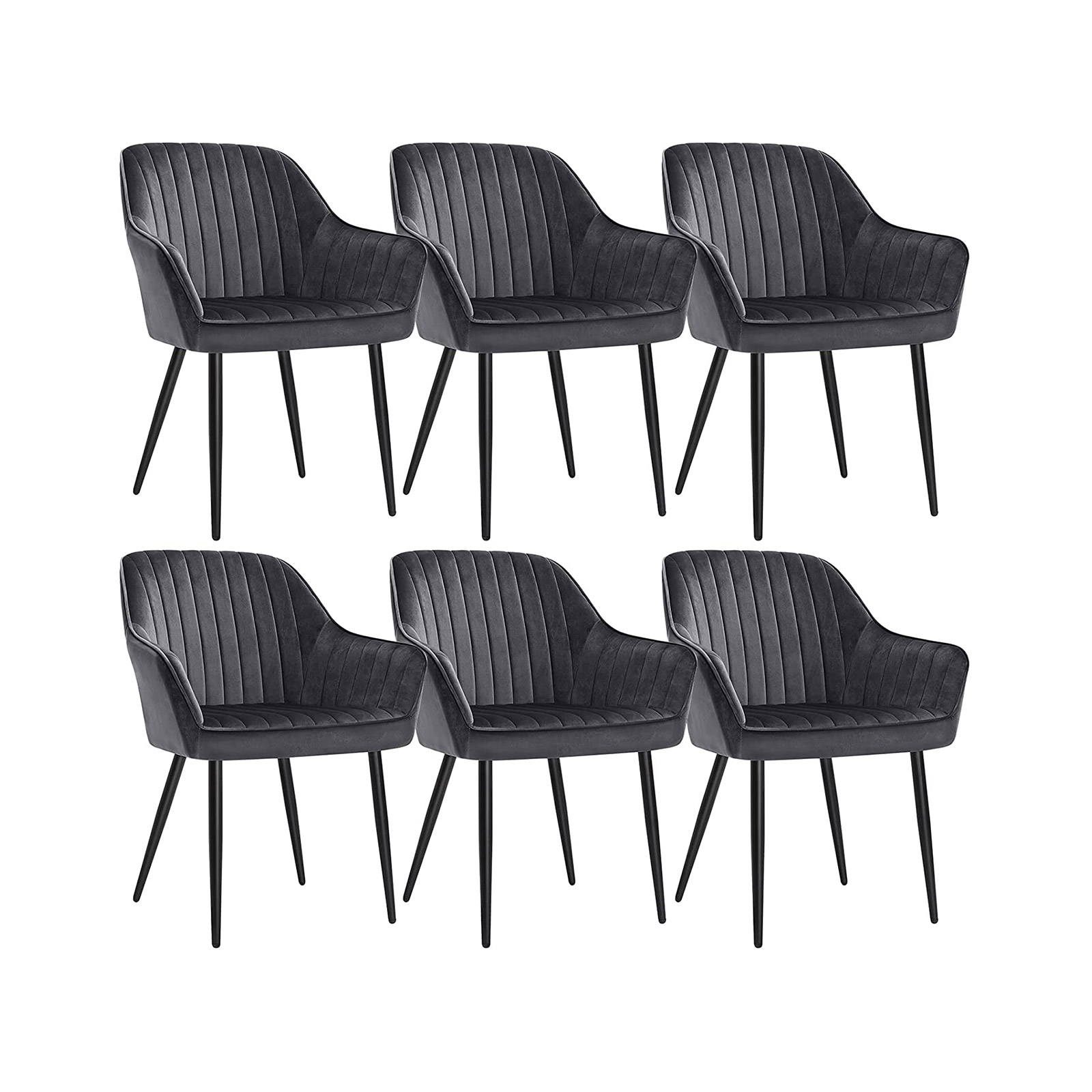 Valgomojo kėdžių komplektas, 6 vnt., pilkas aksomas, metalinės kojos, 62,5 x 60 x 85 cm
